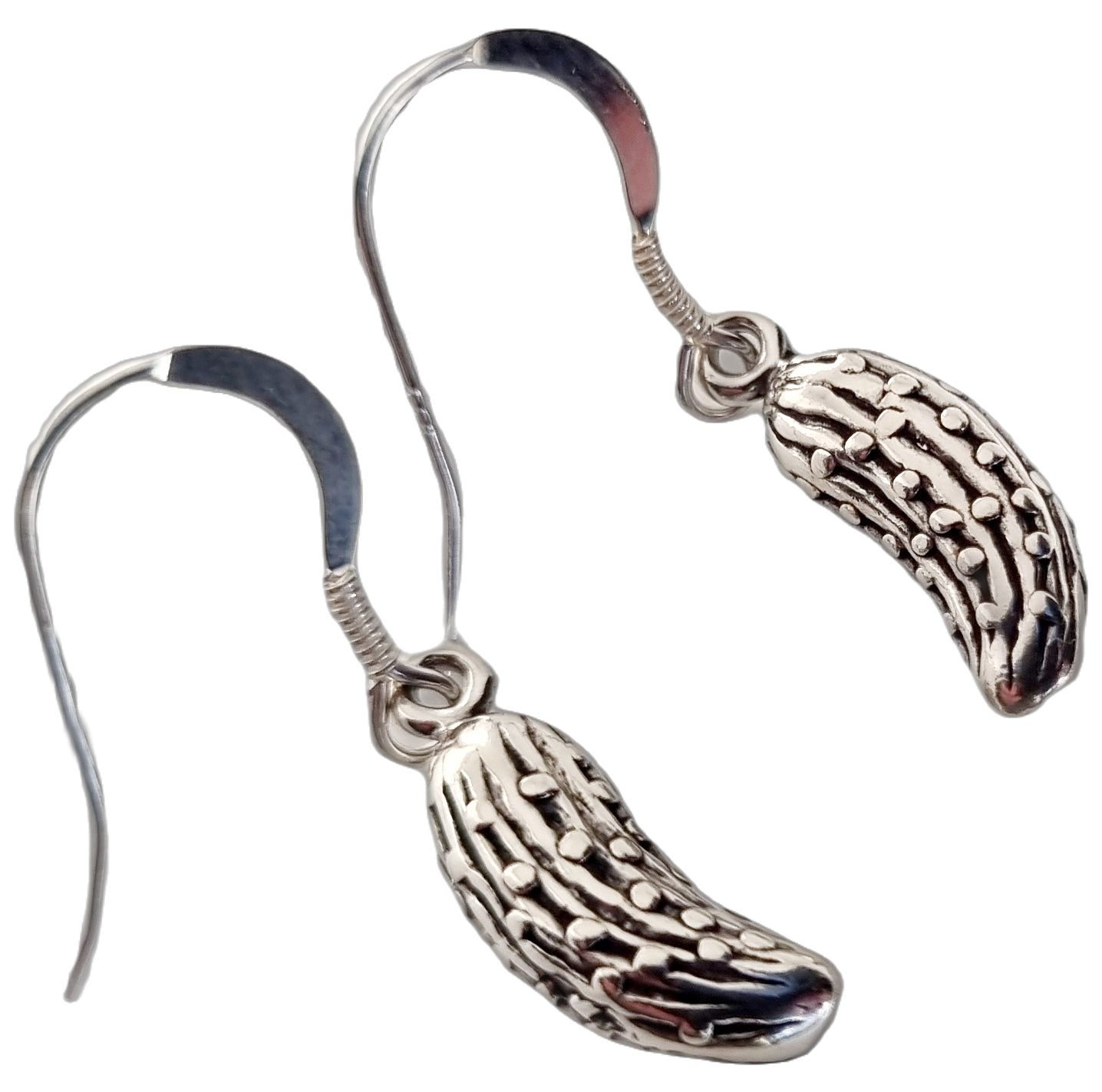 Sterling silver cucumber earrings